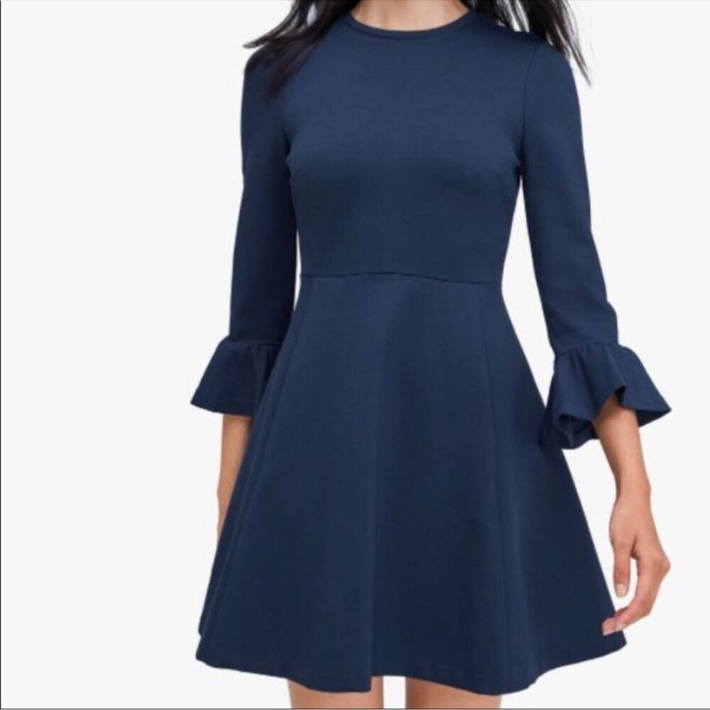 Kate Spade Women's Bell Sleeve Ponte Dress Navy Medium Knee Length Fit n Flare